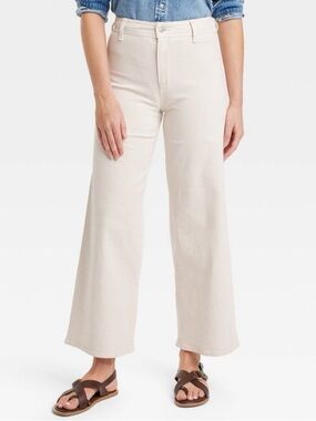 Beige/Cream Sailor Wide Leg Cropped Jeans